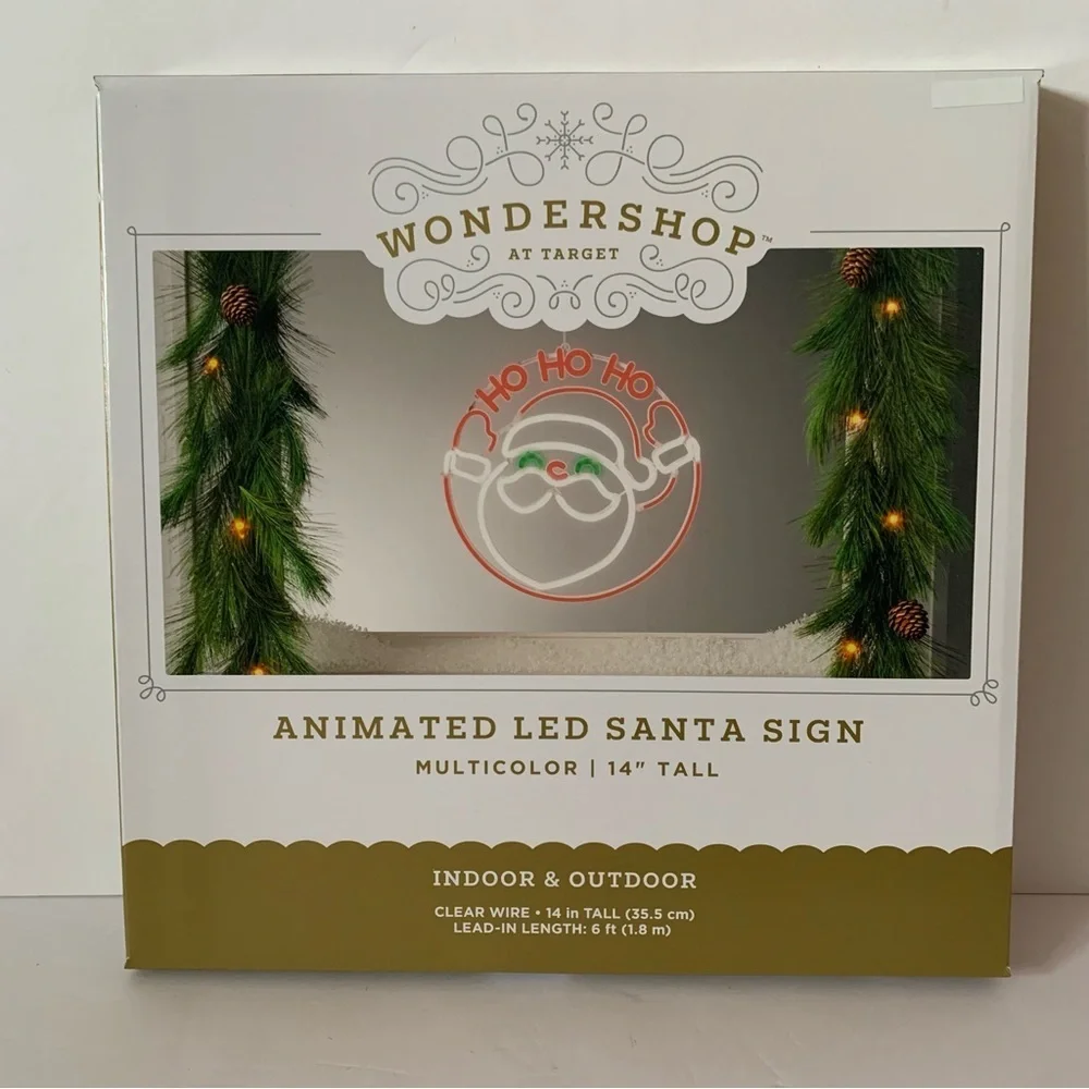 NIB. WONDERSHOP 14” Animated Santa LED Sign
